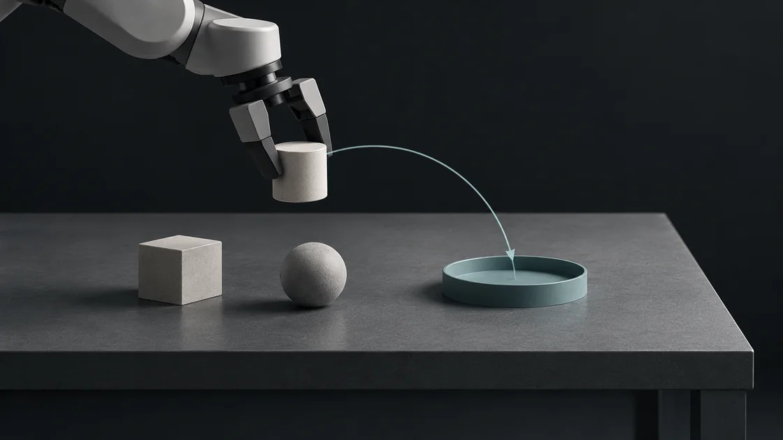 Illustration of a robot moving a cylindrical object to a marked target area